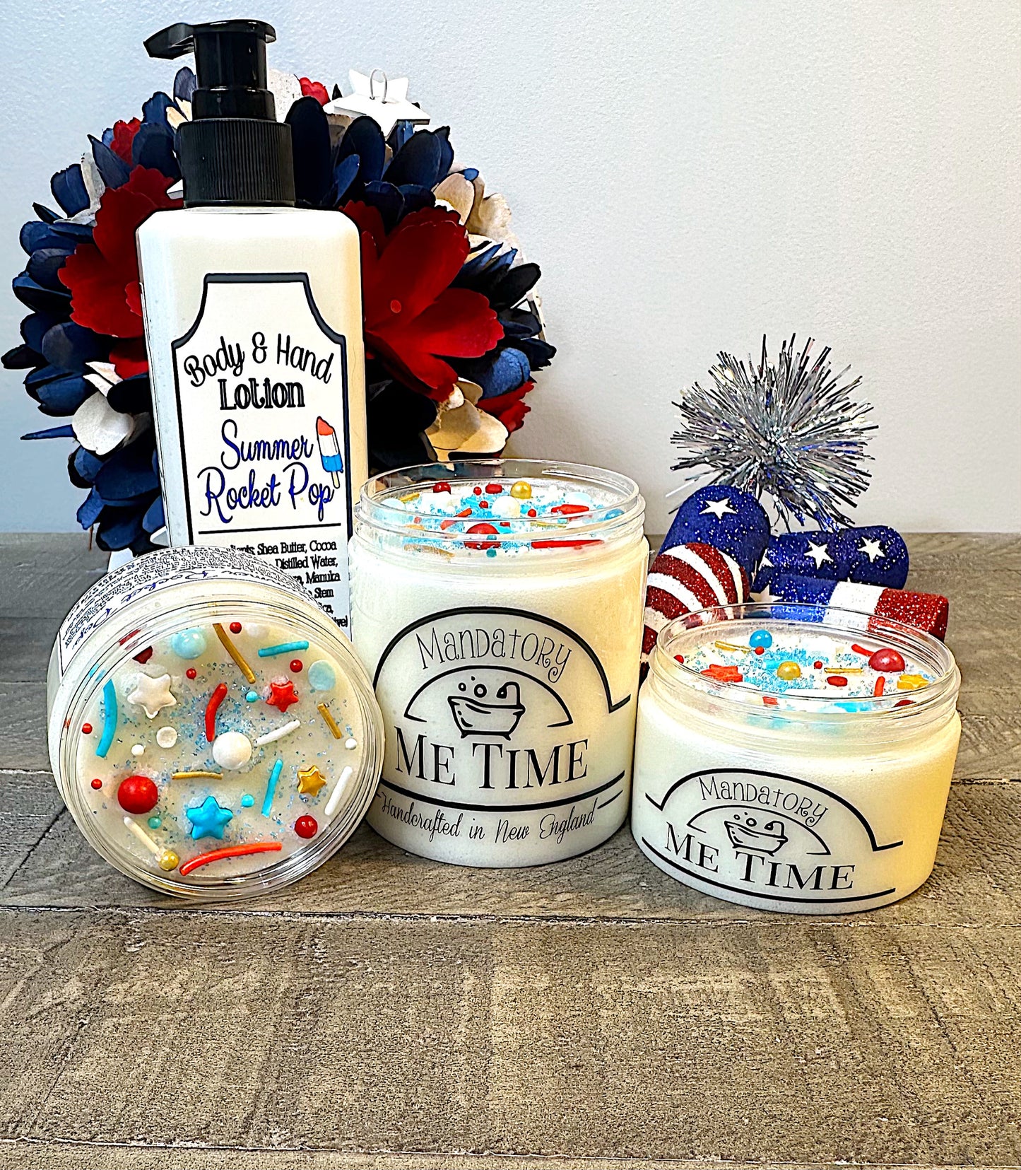 Seasonal Summer Skincare Rocket Pop Lotion, Sugar Scrubs Stars Fun