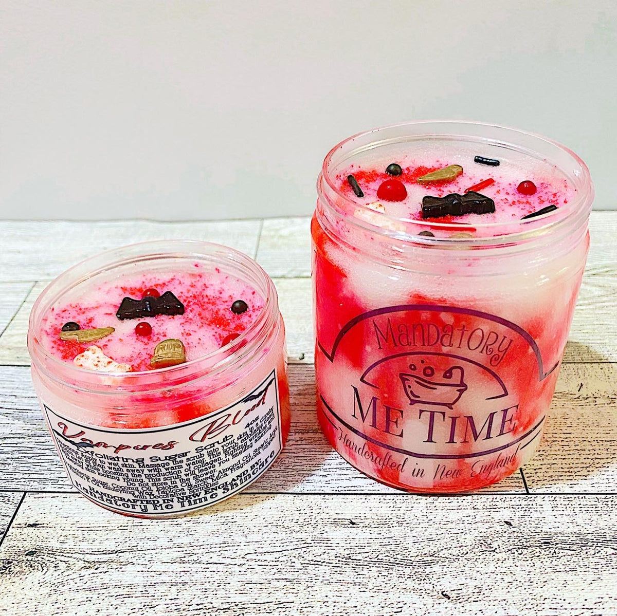 Vampire Blood Sugar Scrub jar, bold red Halloween-themed exfoliating scrub