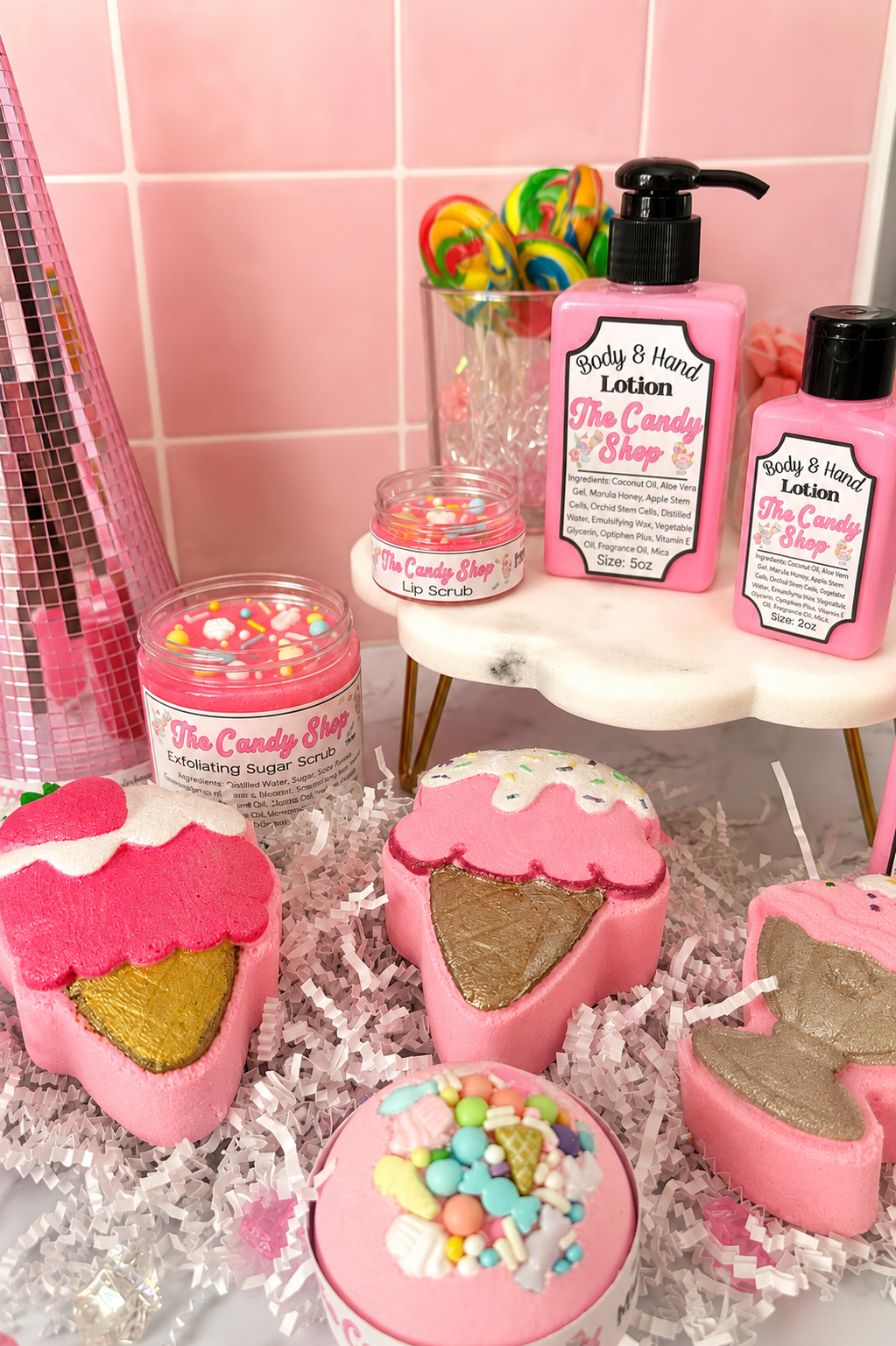 Candy Shop themed skincare packaging and label design